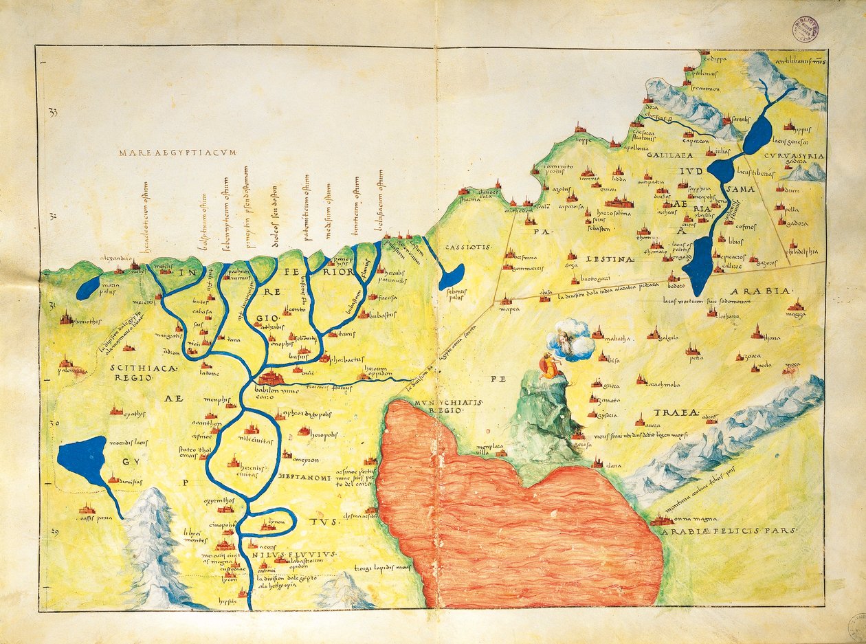 Nilens delta, Röda havet och berget Sinai, från Atlas of the World i trettiotre kartor, av Battista Agnese av Battista Agnese