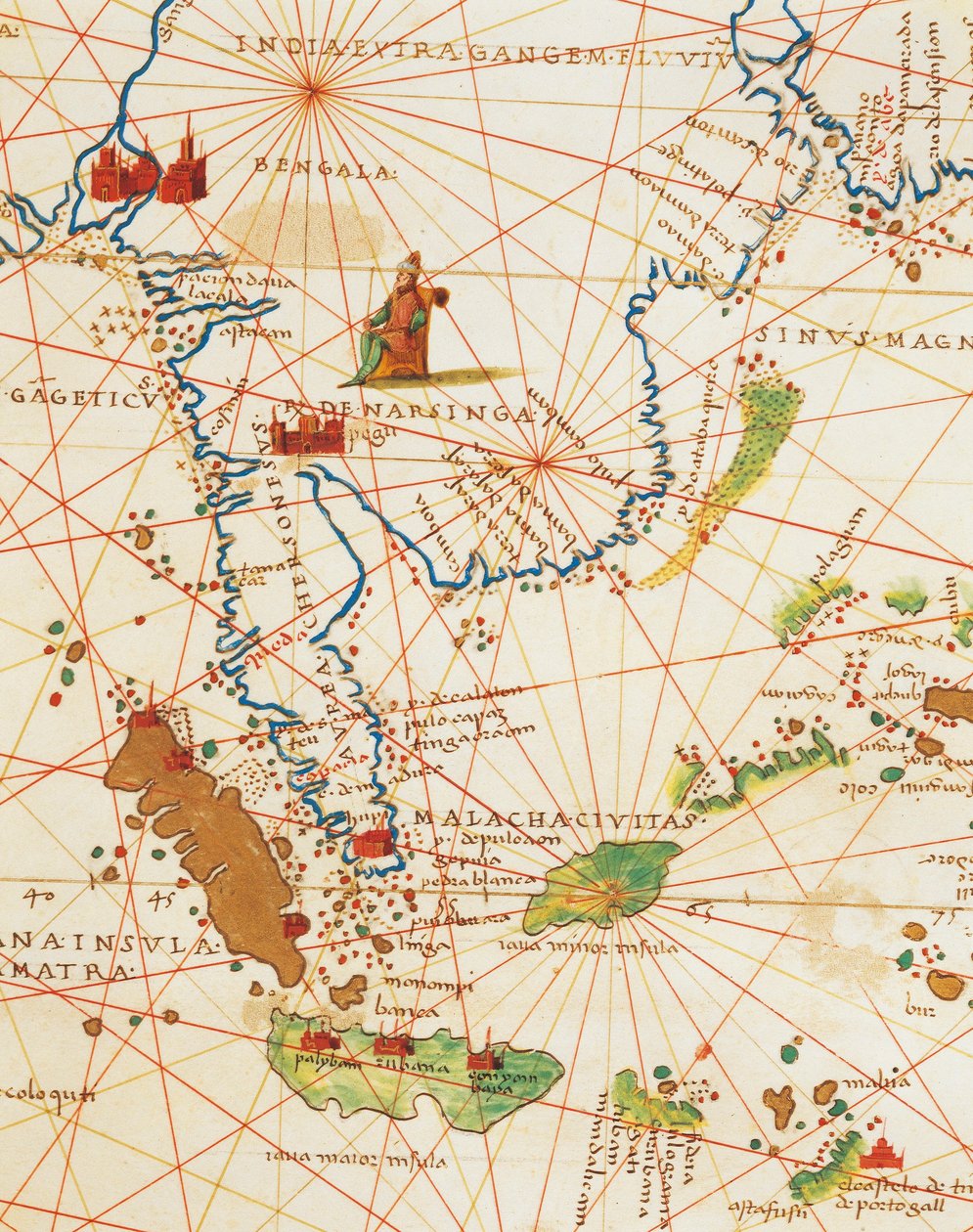 Indiska oceanen och en del av Asien och Afrika: Malaysia och öarna Java och Sumatra, från Atlas of the World i trettiotre kartor, av Battista Agnese av Battista Agnese