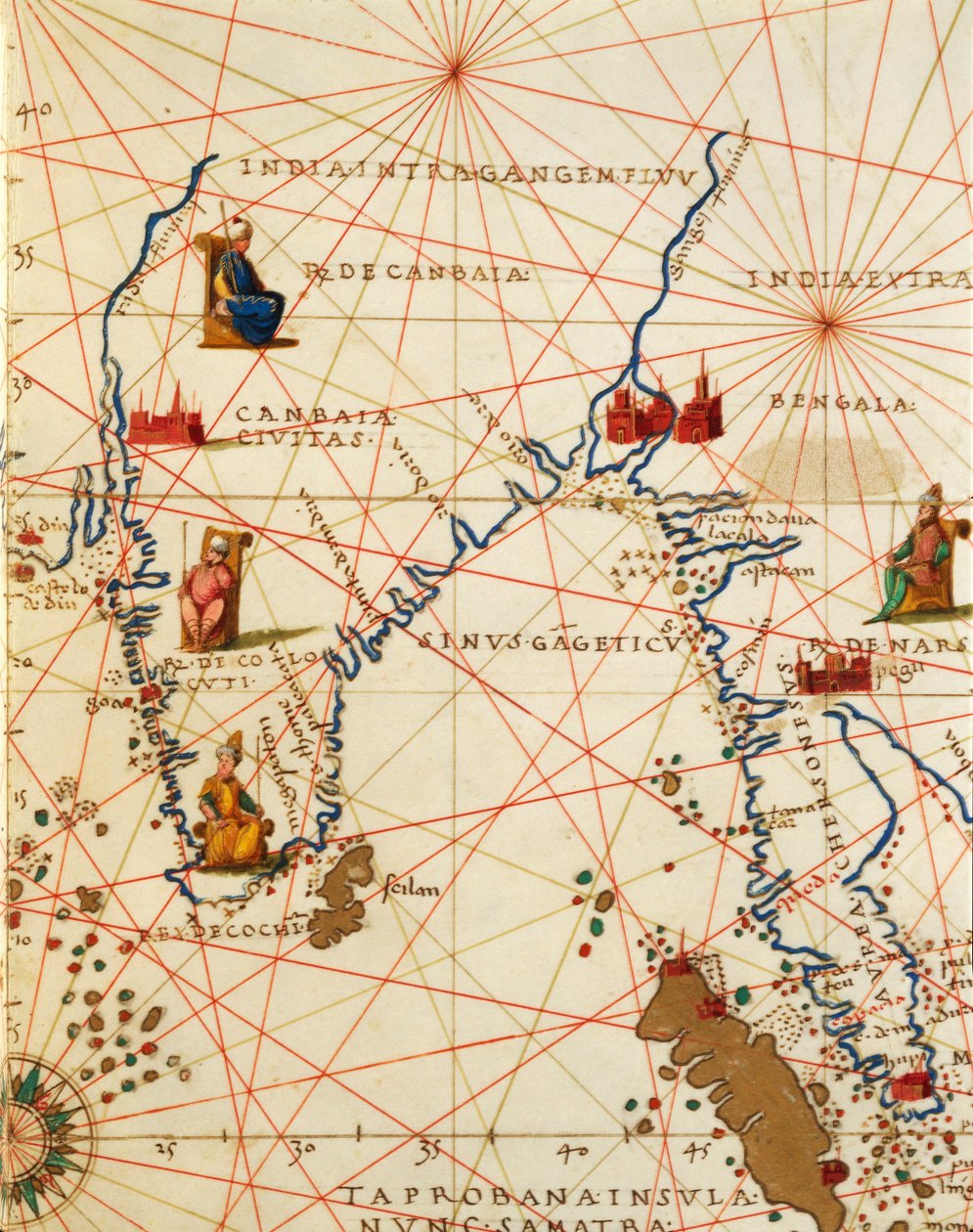 Indiska oceanen och en del av Asien och Afrika: Indiska halvön, från Atlas of the World i trettiotre kartor, av Battista Agnese av Battista Agnese