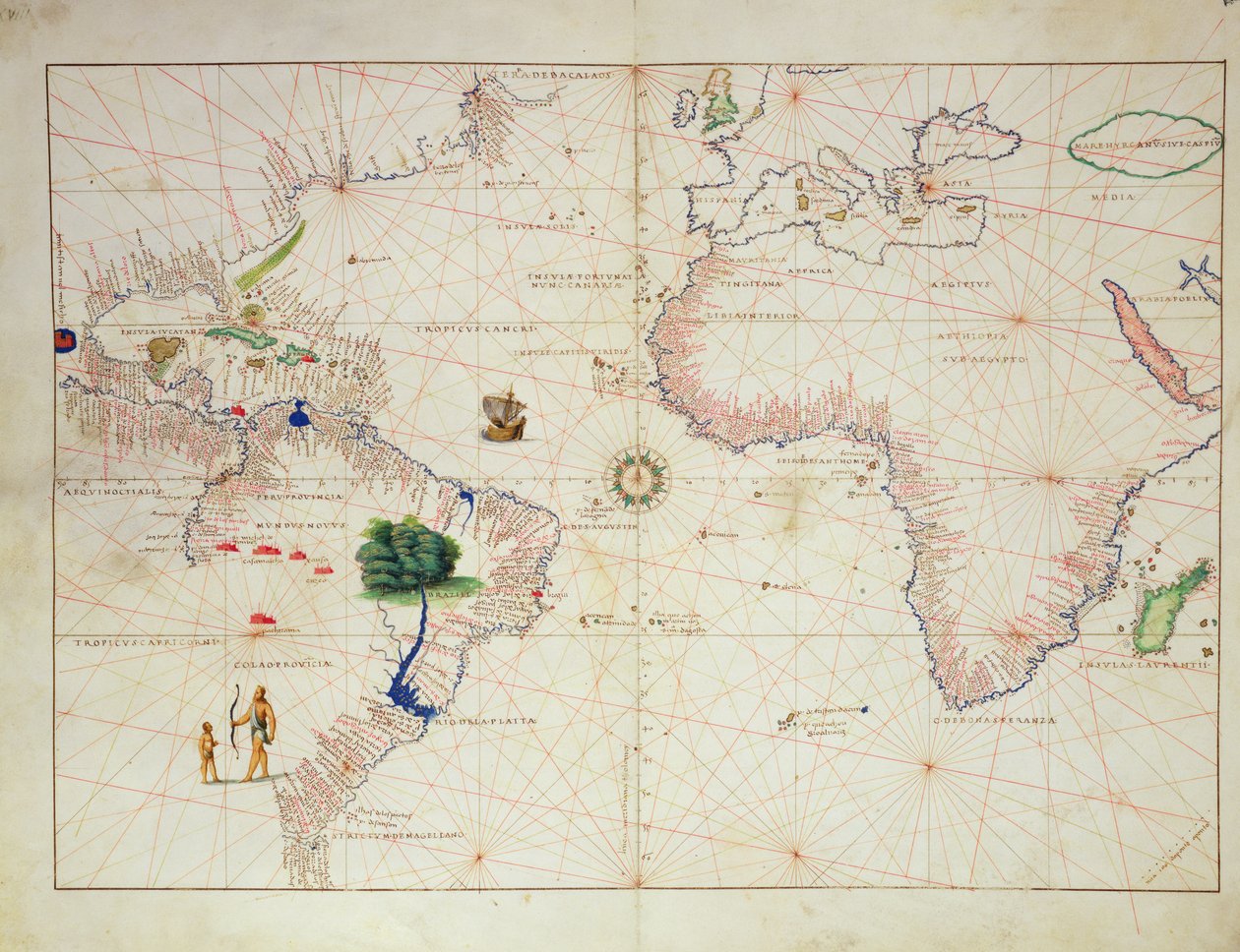 The New World, from an Atlas of the World in 33 Maps, Venedig, 1 september 1553 (bläck på veläng) (se även 330961) av Battista Agnese