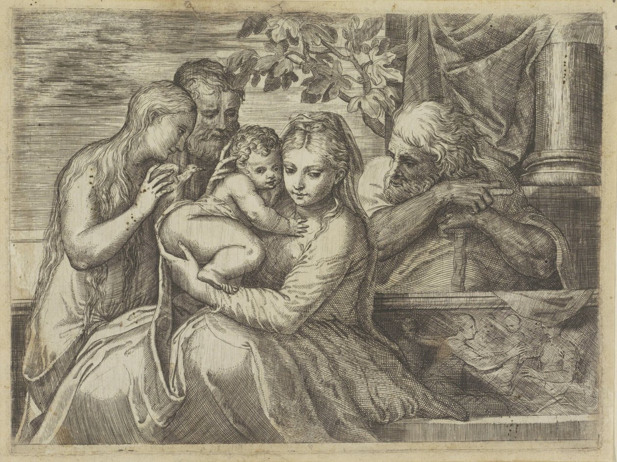 Helig familj med heliga av Battista Angolo del Moro (attributed to)