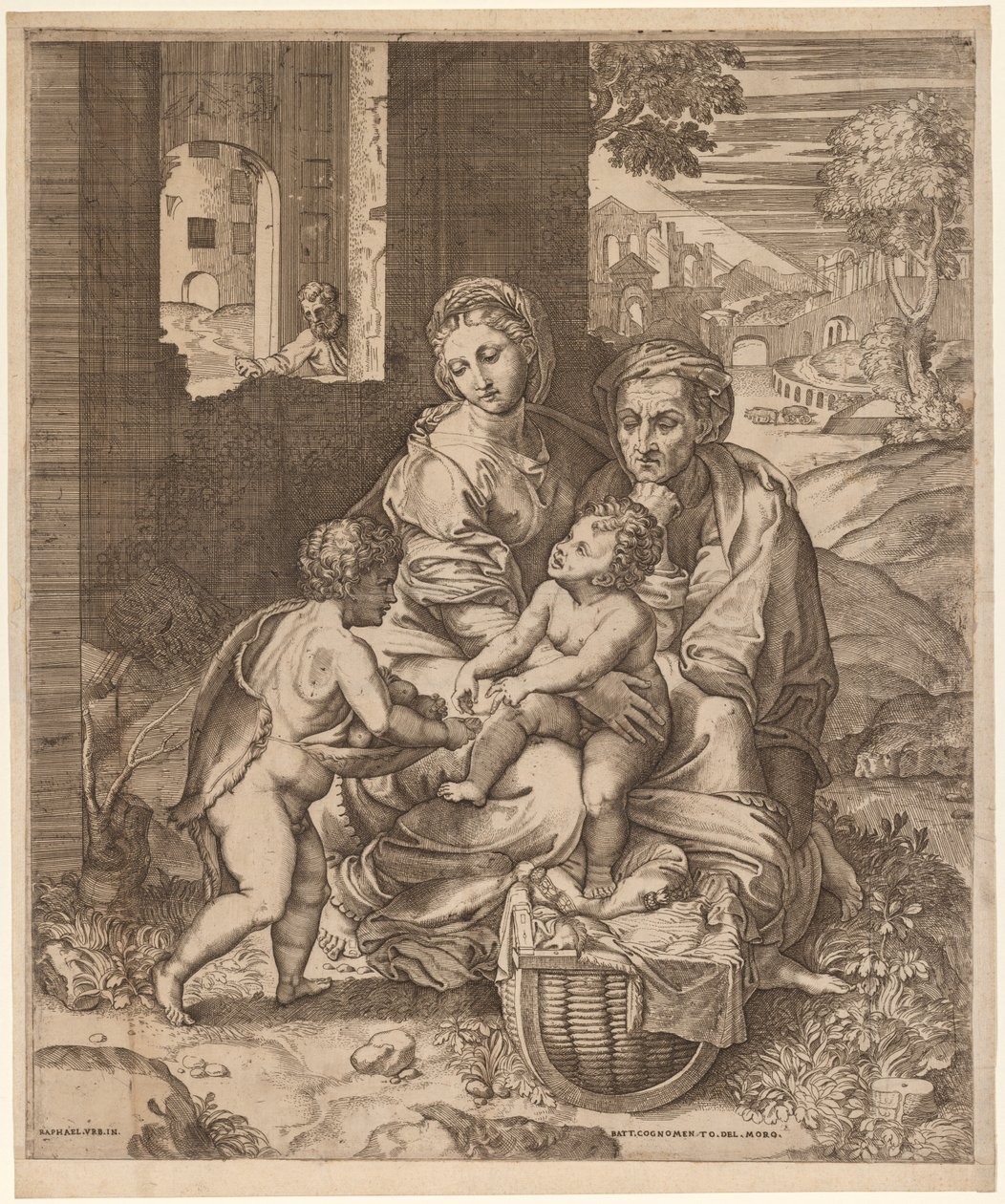 Den heliga familjen (La Perla) (efter Raphael) av Battista Angolo del Moro