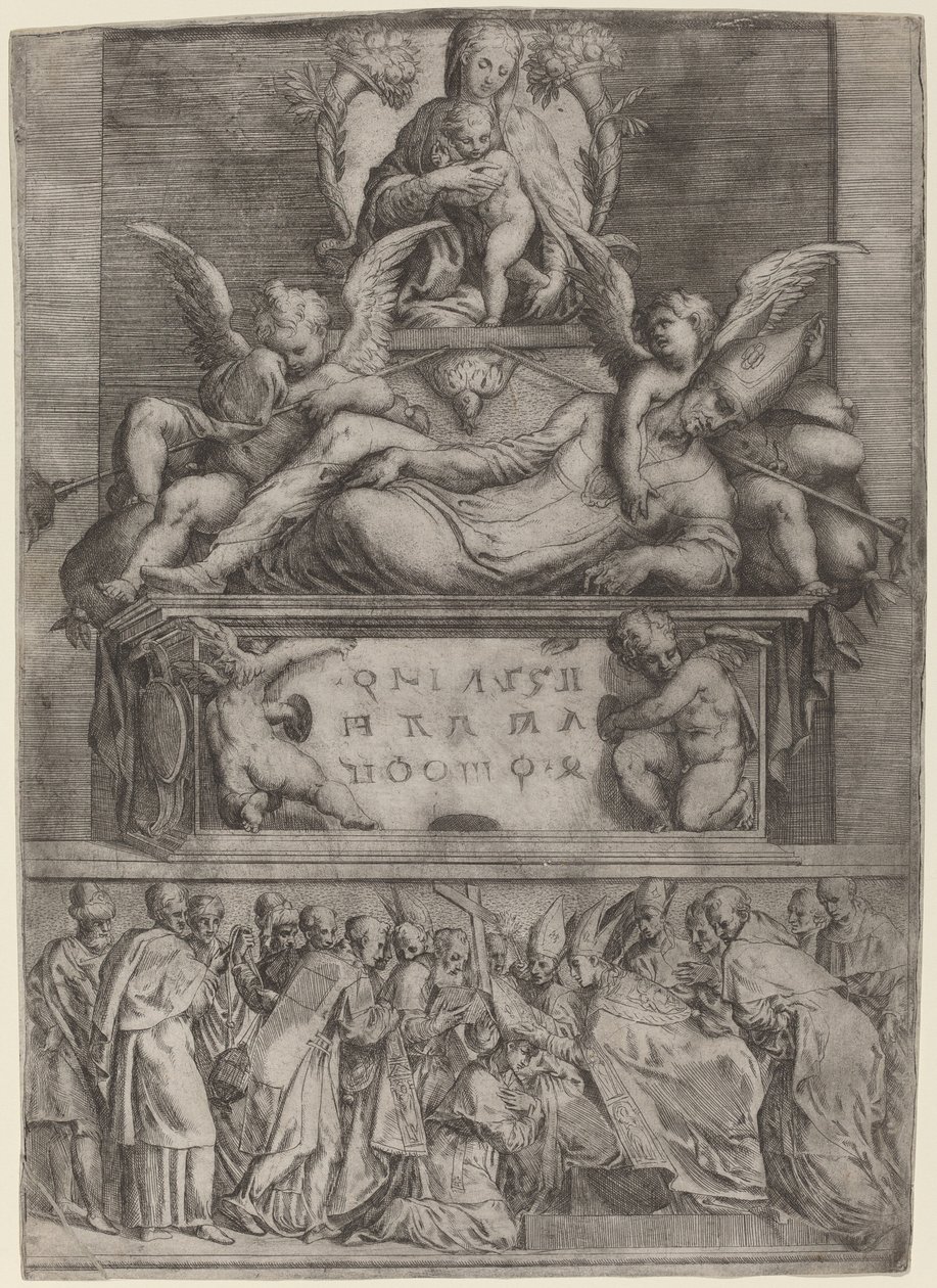 En biskops grav av Battista Angolo del Moro after Parmigianino