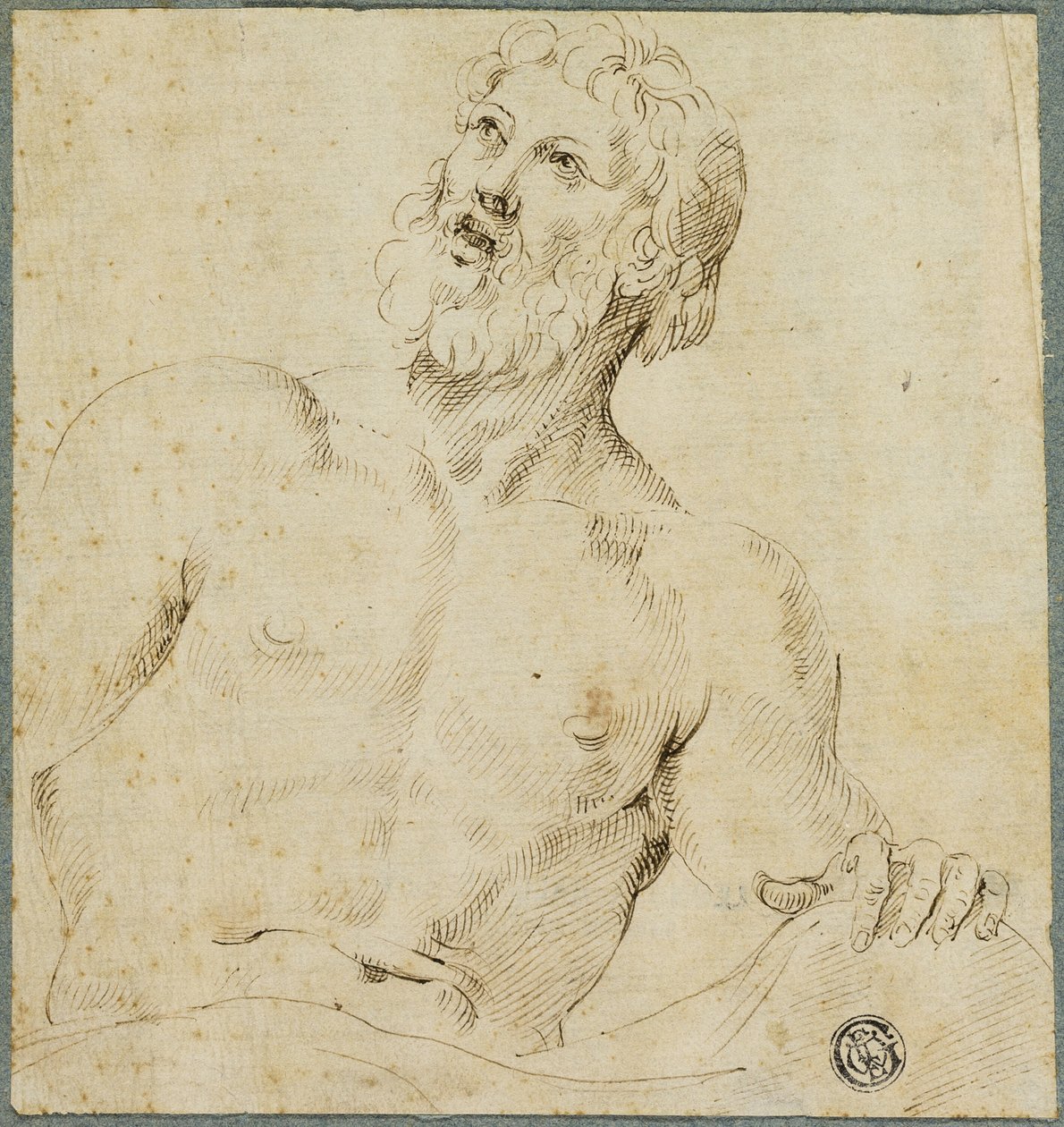 Halvlång skiss av skäggig man (Jupiter?) av Battista Franco