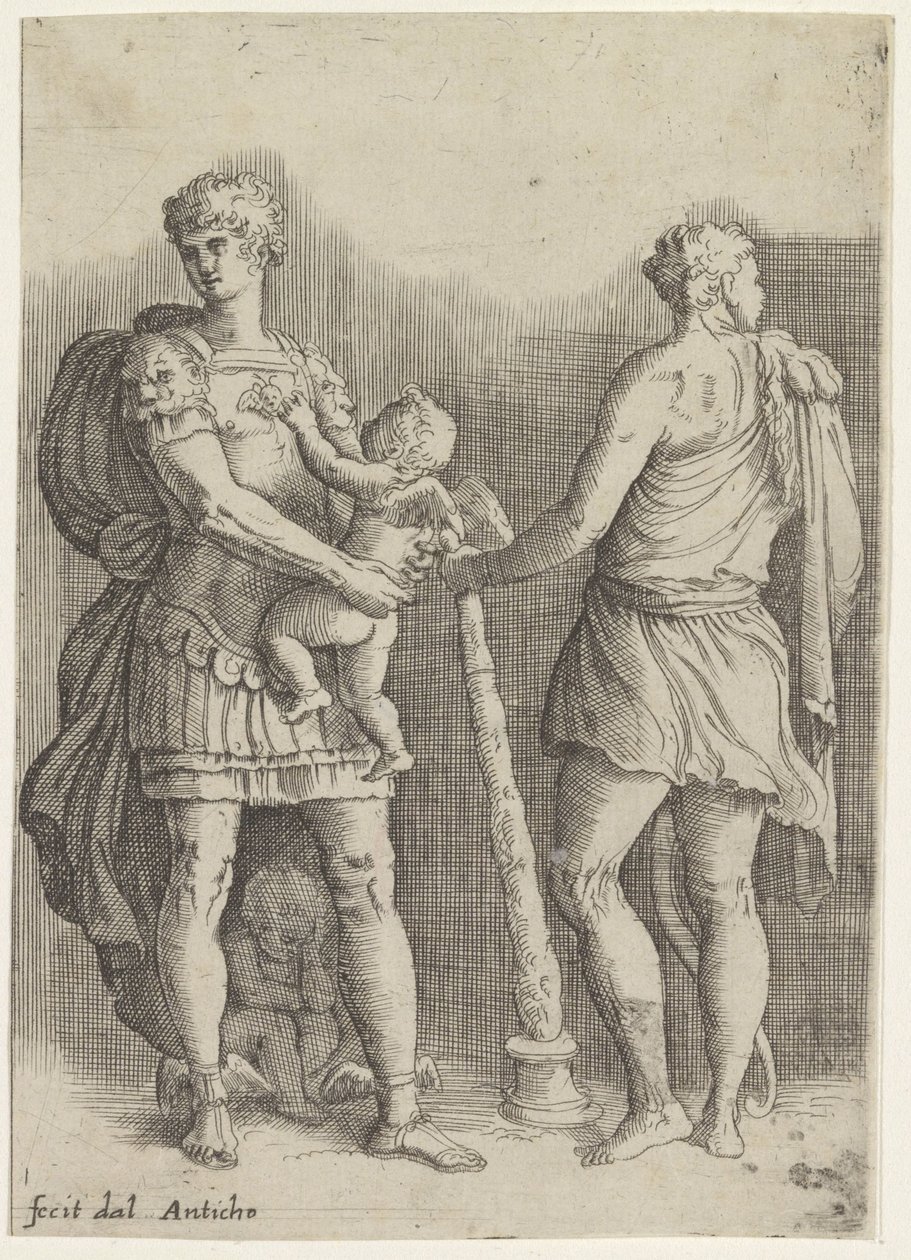 Perseus med två putti och Hercules, sedd bakifrån av Battista Franco