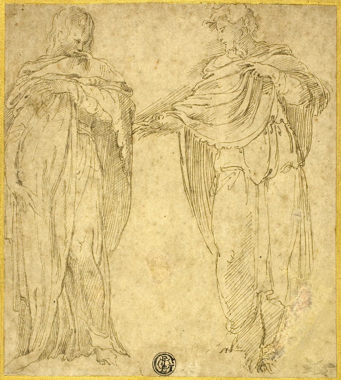Två stående draperade figurer (Sankt Johannes och Magdalena) av Battista Franco