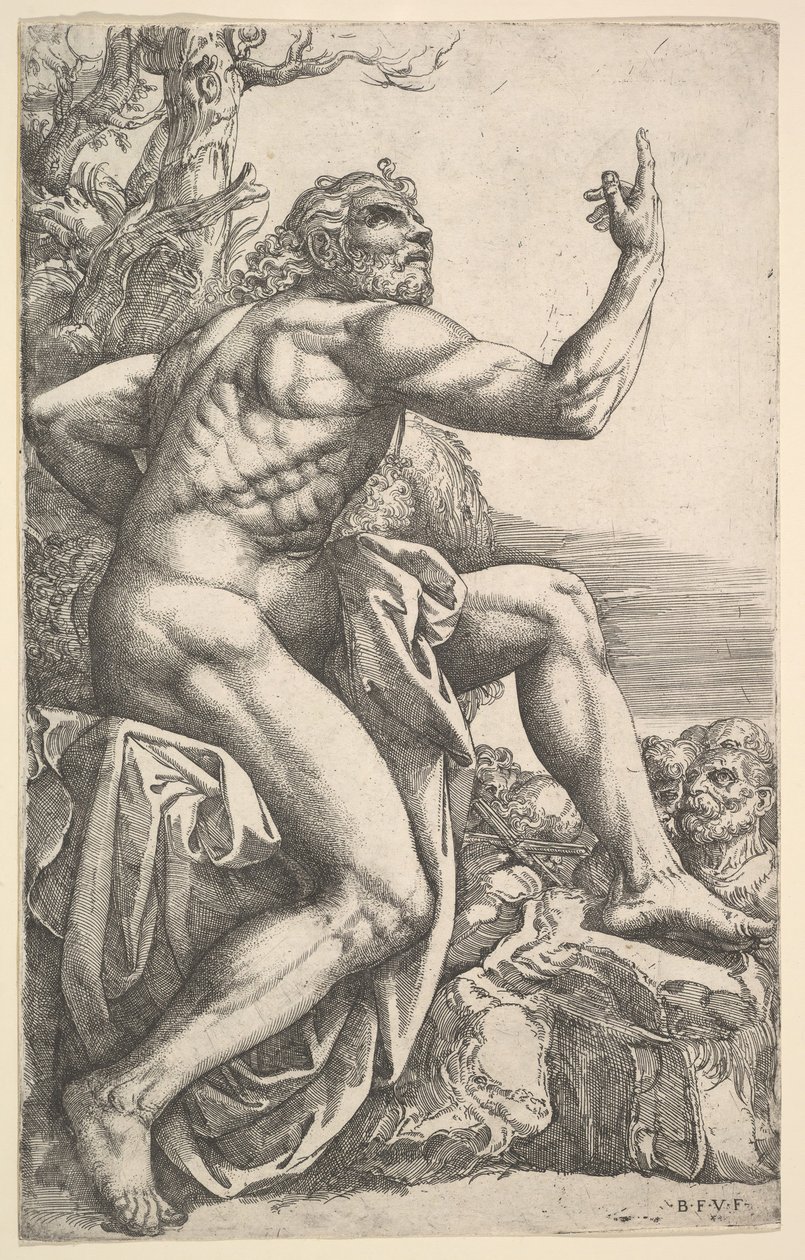 Johannes Döparen predikar i öknen. av Battista Franco Veneziano