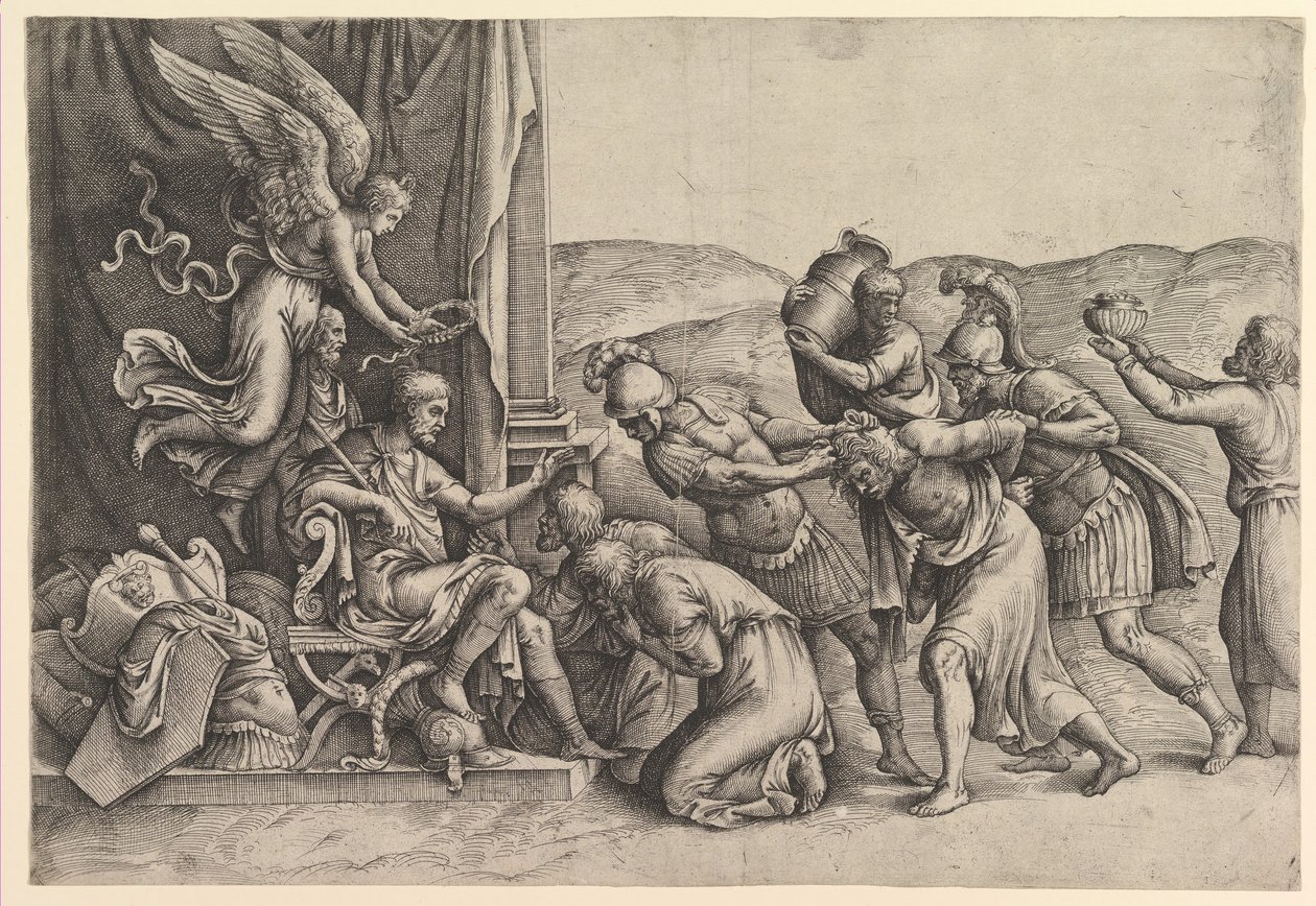 Scipio beviljar nåd åt fångarna. av Battista Franco Veneziano