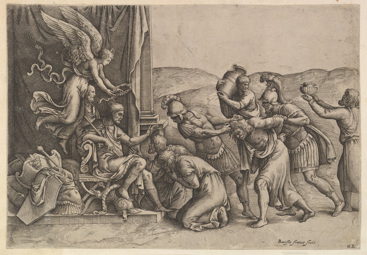 Scipio beviljar nåd åt fångarna, 1530-61. av Battista Franco Veneziano