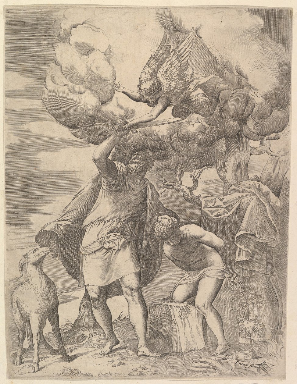 Ängeln som stannar vid Abrahams arm, efter 1552. av Battista Franco Veneziano