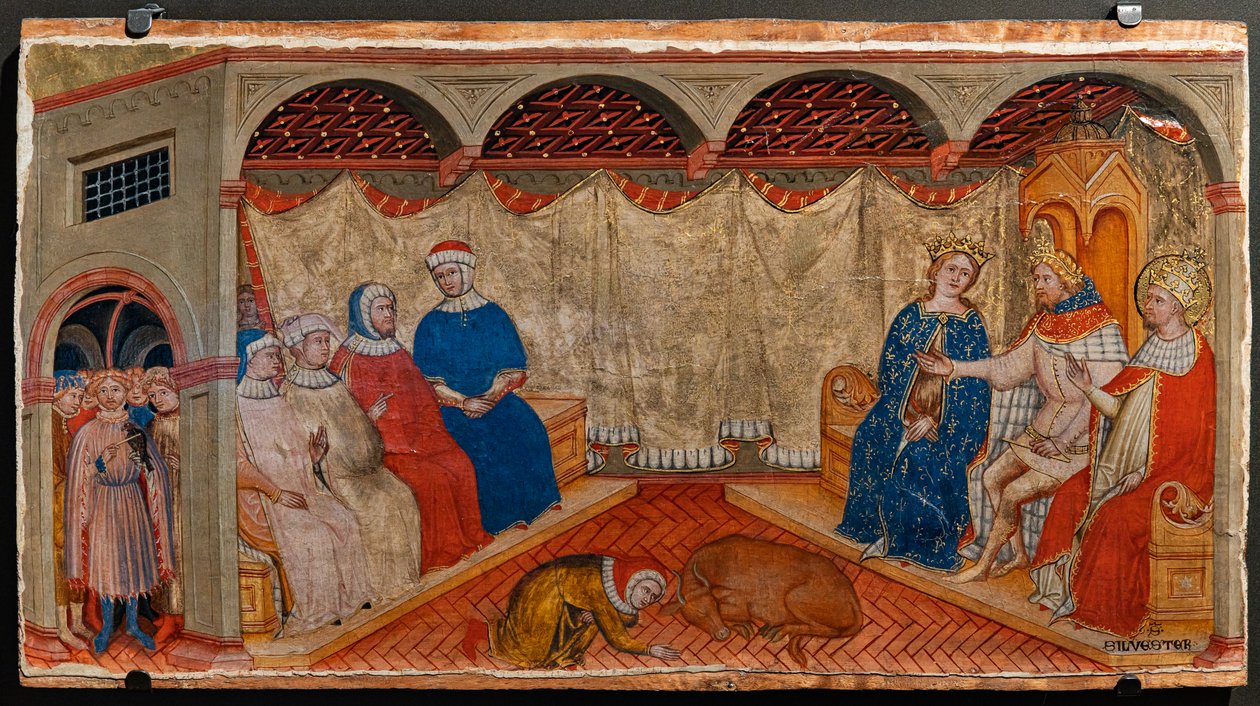 Tvist mellan St. Sylvester och Roms rabbiner i närvaro av Konstantin och Helen (tempera på panelen) av Battista da Vicenza