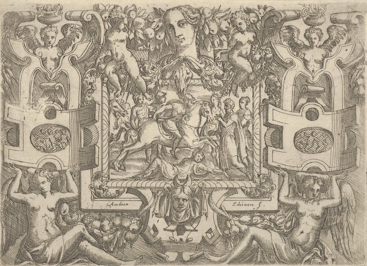 Figur på hästryggen som håller ett svärd och rider över en figur som ligger på marken, s..., ca. 1540-80. av Battista del Moro