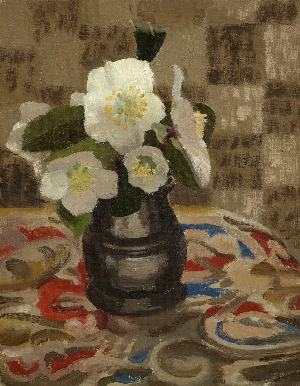 Julrosor (olja på dukskiva) av Beatrice H. Budgett