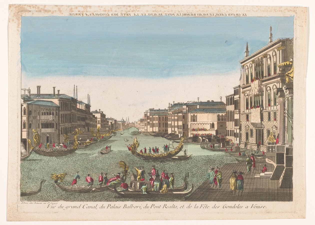 Se över Canal Grande med gondels, Palazzo Balbori och Ponte Rialto i Venedig Canal Grande, Palazzo Balbori, Pont Realto och gondolfestivalen i Venedig (titel på objektet) av Beauvais