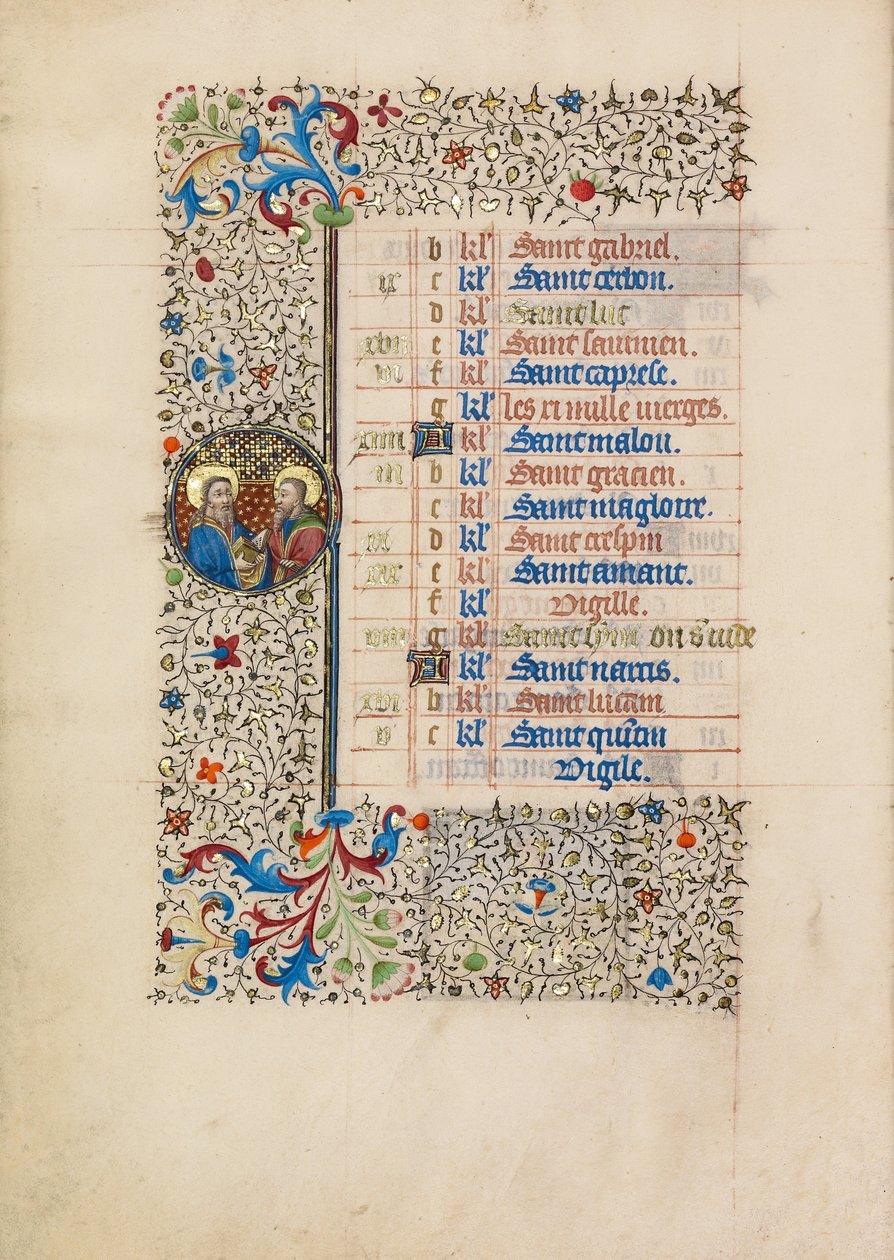 Kalendersida för oktober; Helgonen Simon och Judas av Bedford Master