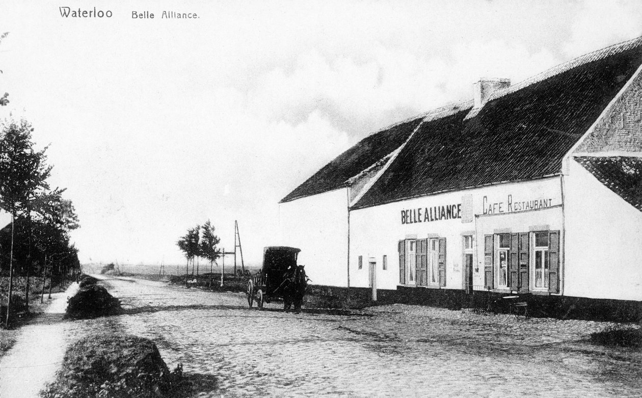The Belle Alliance Inn, Napoleons högkvarter under slaget vid Waterloo, jubileumsvykort, ca 1912 (photolitho) av Belgian Photographer