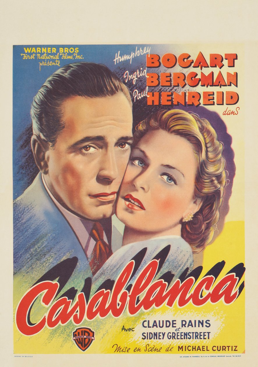 En belgisk affisch som annonserar filmen "Casablanca" av Belgian School