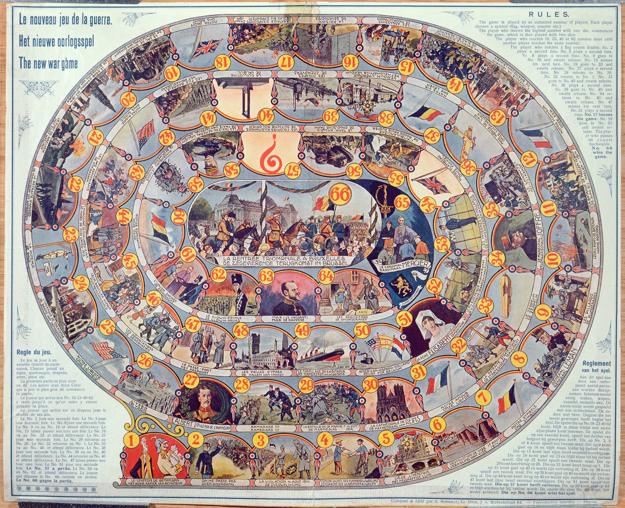 Brädspel av händelser och utvecklingen av 1:a världskriget i Belgien, c.1918-19 av Belgian School