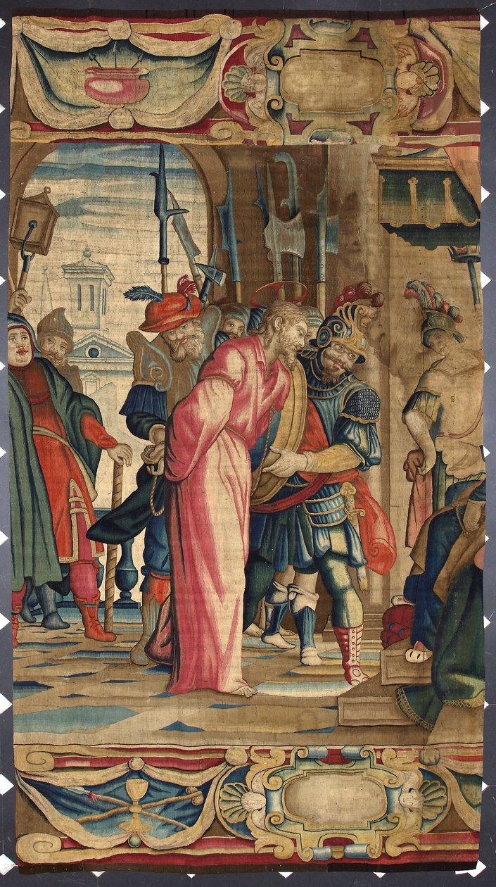 Christ and Pontius Pilatustapet tillverkat i Bryssel. 1500-talsgener, Musei di Strada Nuova av Belgian School