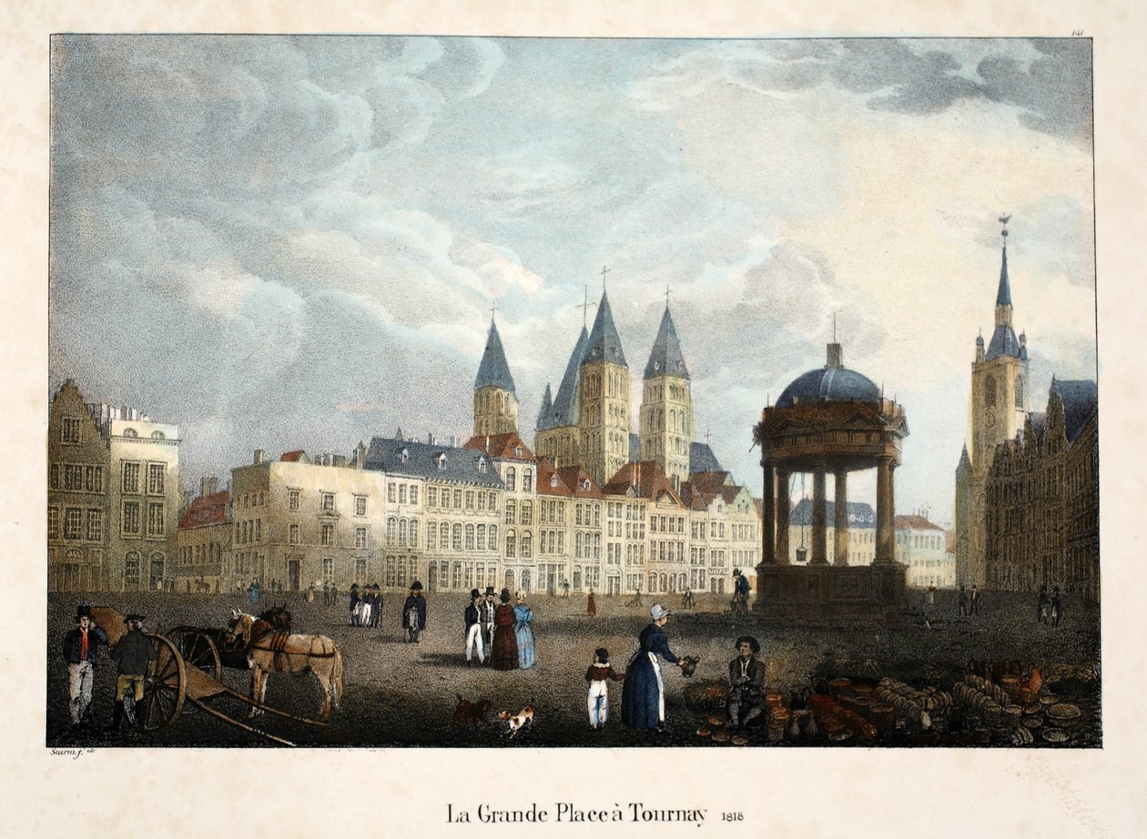 Grande Place i Tournay, 1816, ca 1895 (fotokrom) av Belgian School