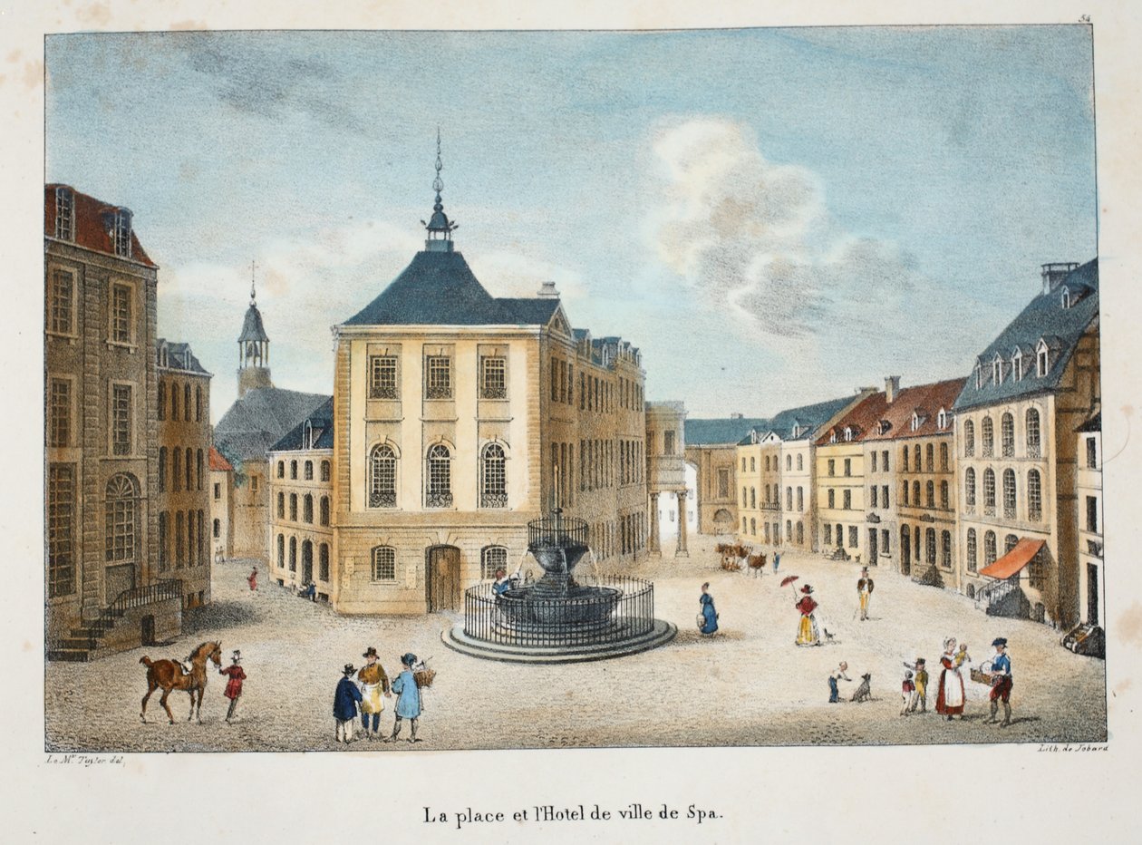 Torget och rådhuset i Spa, ca 1895 (fotokrom) av Belgian School
