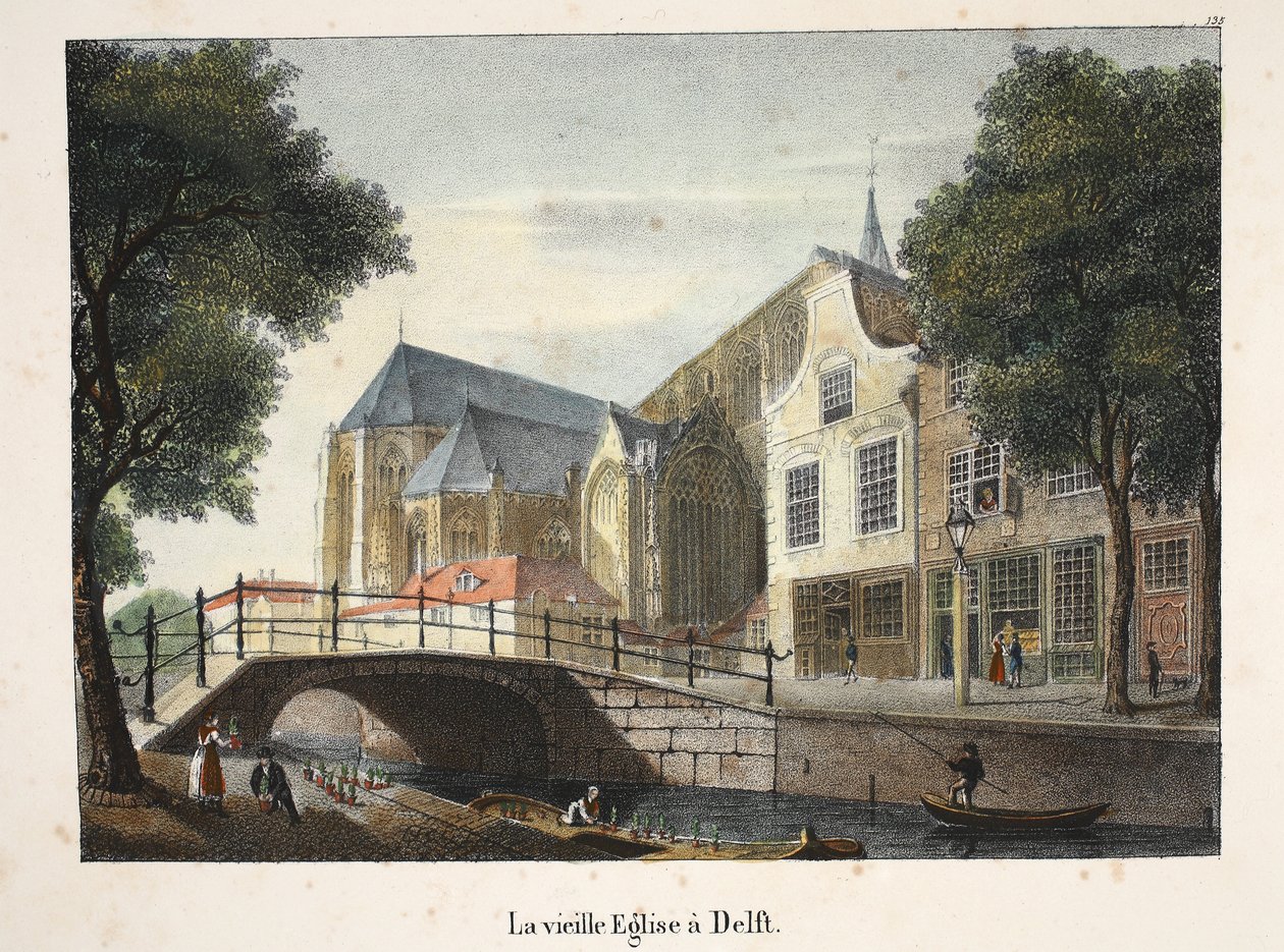 Gamla kyrkan i Delft, ca 1895 (fotokrom) av Belgian School