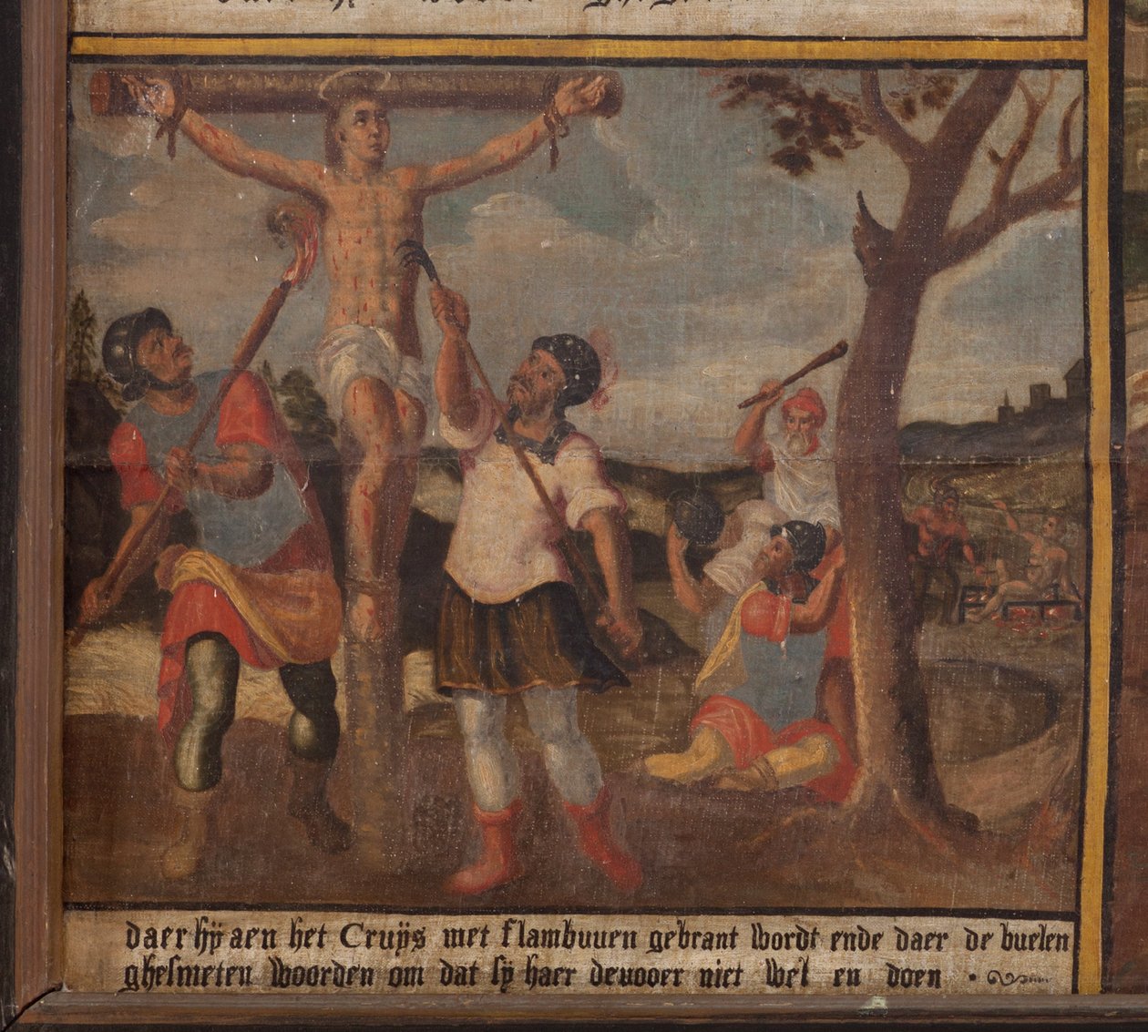Maarke. Kapell (Sint-Vincentiuskapell). interiör. Målning. Sankt Vincents martyr. 1800-talet. Detalj. av Belgian School