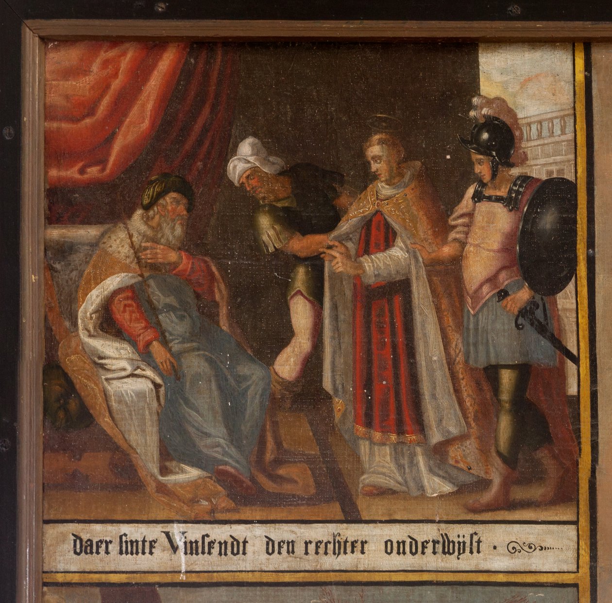 Maarke. Kapell (Sint-Vincentiuskapell). interiör. Målning. Sankt Vincents martyr. 1800-talet. Detalj. av Belgian School