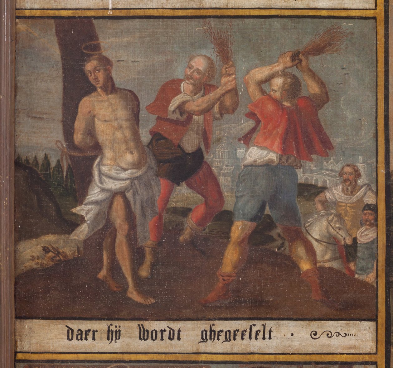 Maarke. Kapell (Sint-Vincentiuskapell). interiör. Målning. Sankt Vincents martyr. 1800-talet. Detalj. av Belgian School