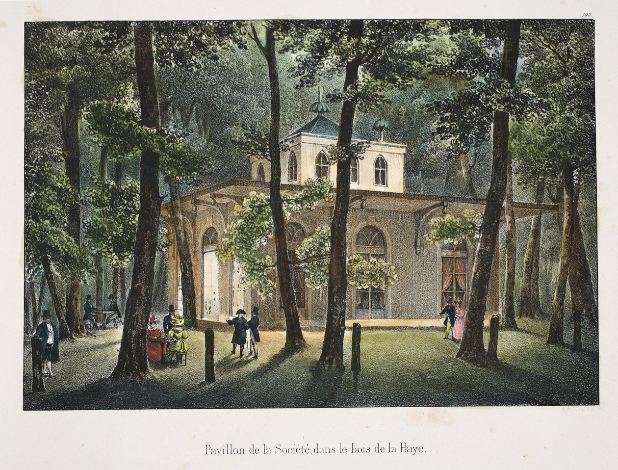 Sällskapets paviljong, i skogen i Haag, ca 1895 (fotokrom) av Belgian School