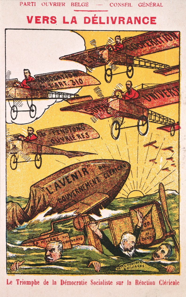 Affisch som annonserar Parti Ouvrier Belge (det belgiska arbetarpartiet) före 1914 av Belgian School