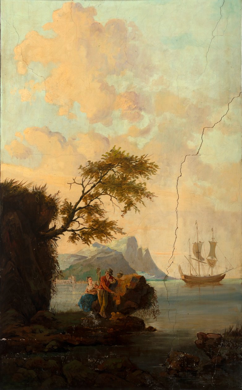 Andra bakrummet på baksidan, mötesrum, väggmålningar med lantliga scener i klassisk stil, troligen från omkring 1810, scen 5 av Belgian School