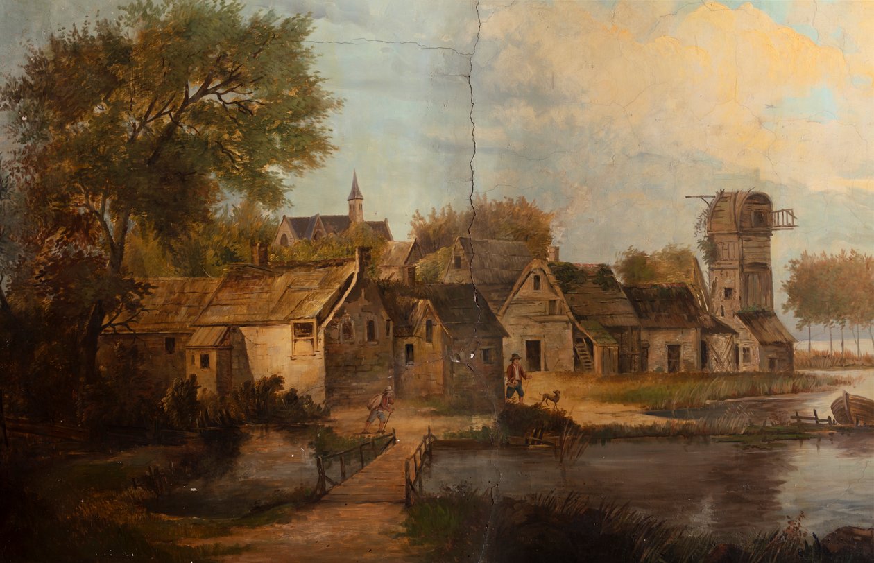 Andra bakre rummet på baksidan, mötesrum, väggmålningar med lantliga scener i klassisk stil, troligen från omkring 1810, scen 3 av Belgian School