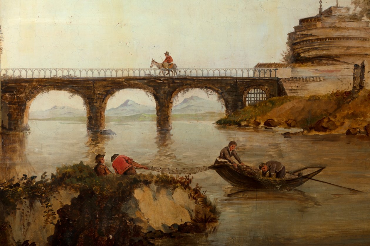 Andra bakre rummet på baksidan, mötesrum, väggmålningar med lantliga scener i klassisk stil, troligen från omkring 1810, scen 2 av Belgian School