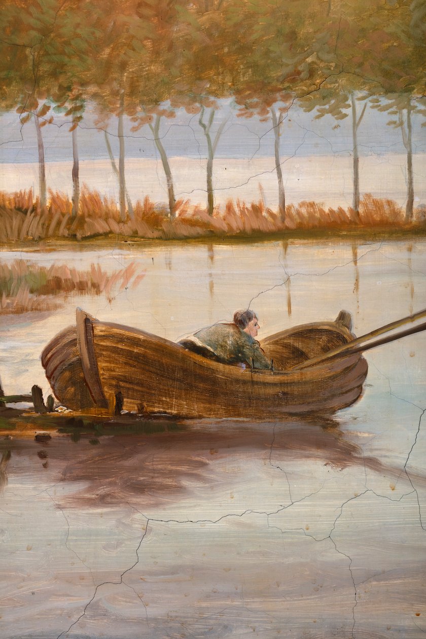 Andra bakre rummet på baksidan, mötesrum, väggmålningar med lantliga scener i klassisk stil, troligen från omkring 1810, scen 3 av Belgian School