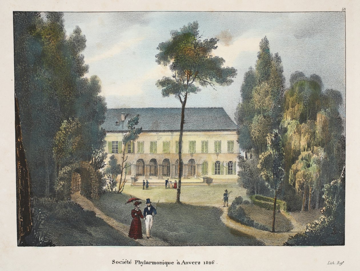 Fylharmoniska sällskapet i Antwerpen 1826, ca 1895 (fotokrom) av Belgian School