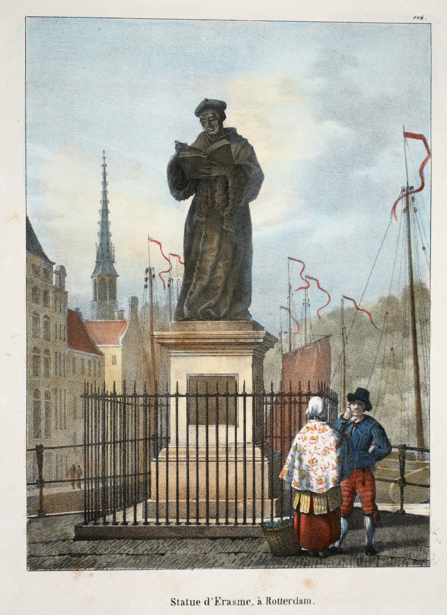 Staty dErasme, a Rotterdam, ca 1895 (fotokrom) av Belgian School