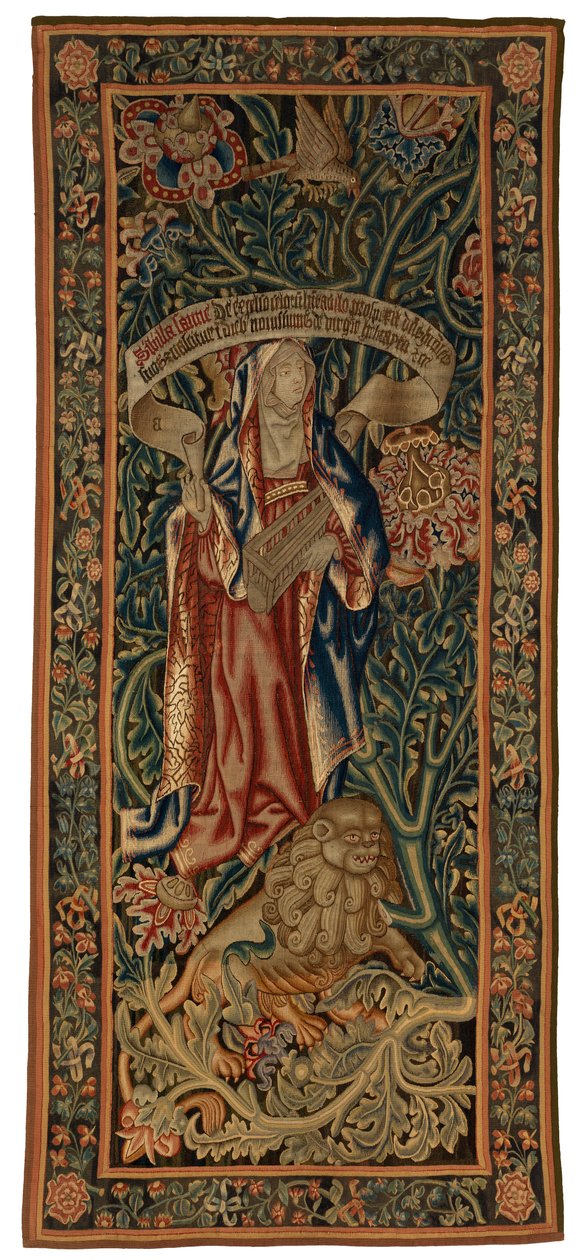 Gobeläng, Sibylla Samla (en av sex sibyllor som omfattar 46.134 till 46.139) som kallas "Rothamstedtapeterna". Tillverkad i Flandern, Tournai eller Bryssel, ca 1530 (ull) av Belgian School