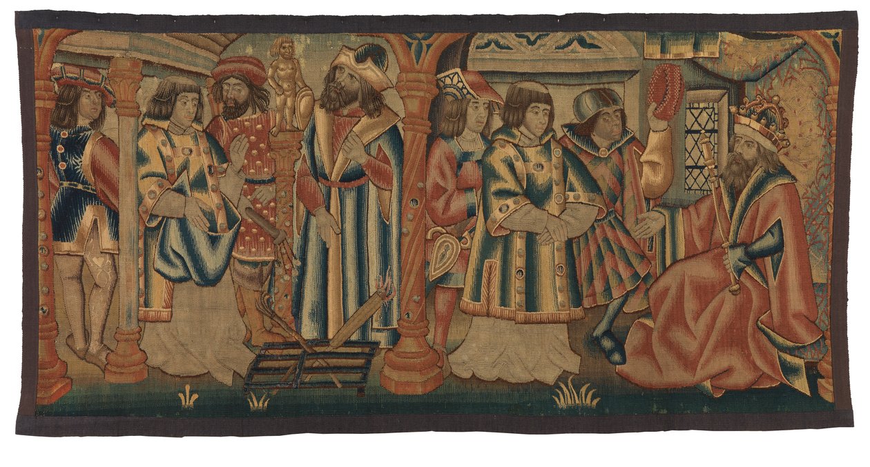 Gobeläng, två scener ur St Lawrences liv, möjligen gjorda i Tournai, Belgien eller Nedre Rheinland, Frankrike eller Tyskland av Belgian School