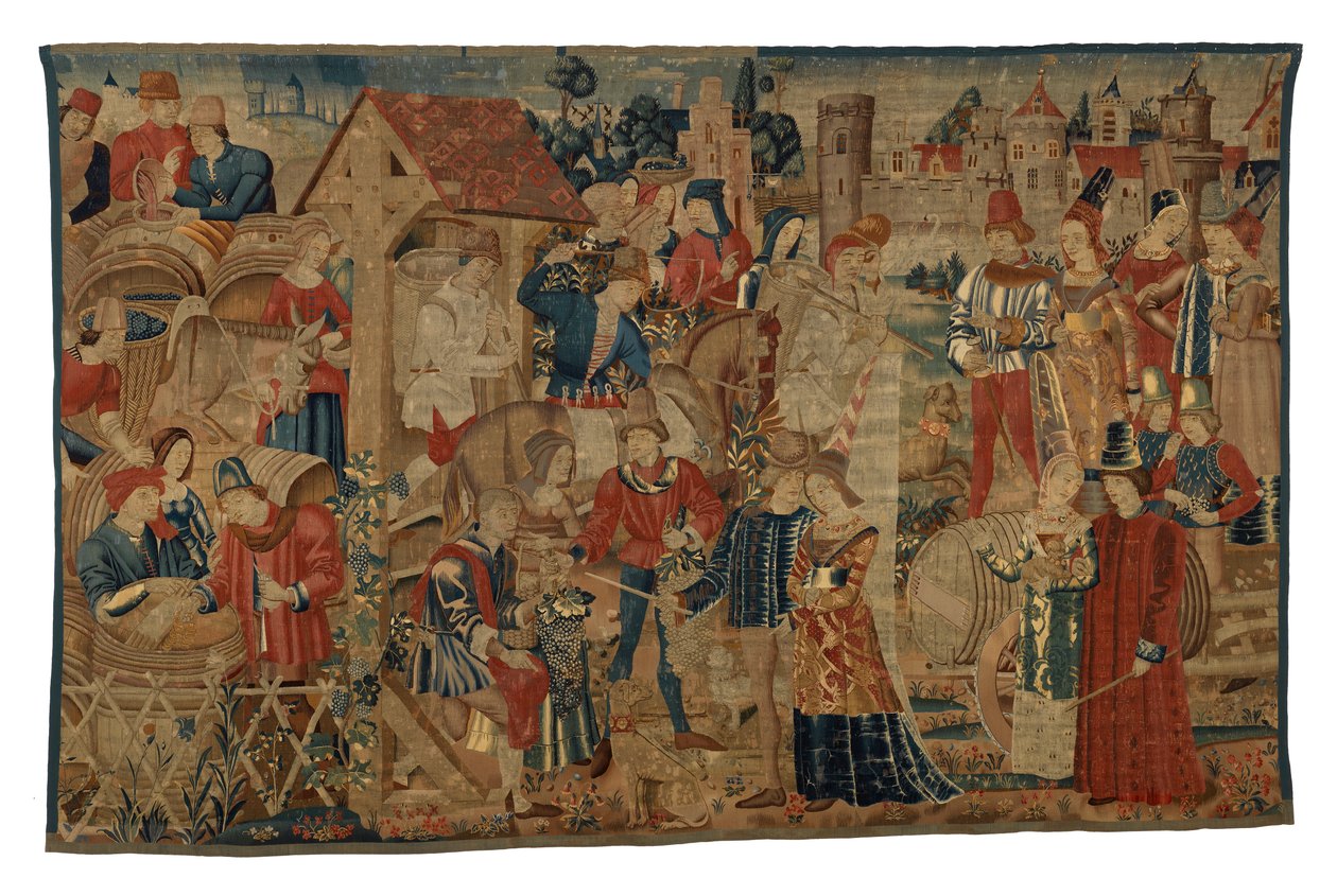Gobeläng föreställande vintagers, från Tournai, ca 1460-70 (ull) av Belgian School