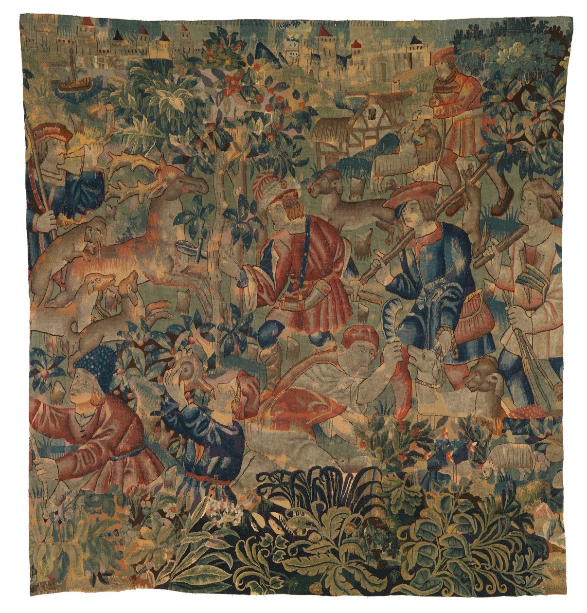Gobeläng föreställande jaktscener, möjligen från Tournai, ca 1500 (ull) av Belgian School