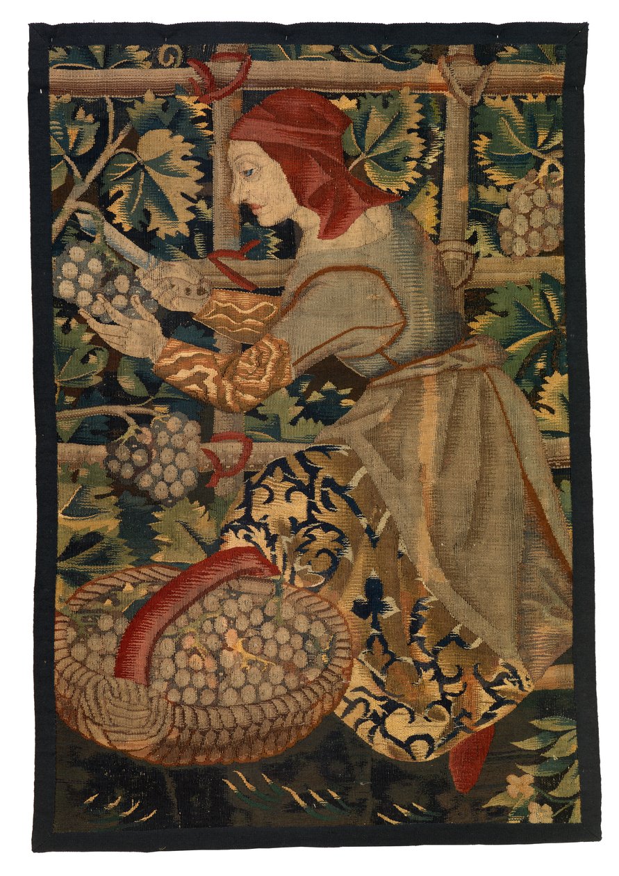 Gobelängfragment föreställande Vintager, möjligen från Tournai av Belgian School