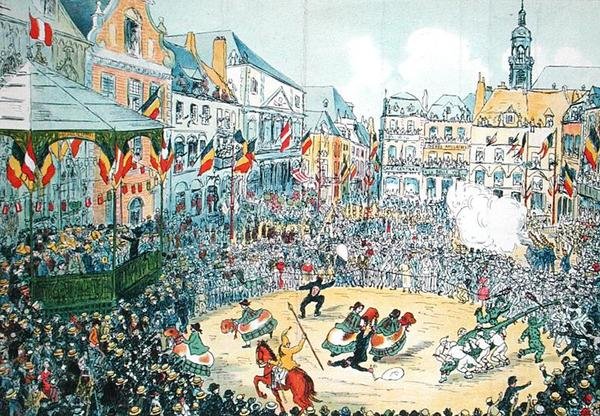 "Lumecon" i Mons (färg litho) av Belgian School