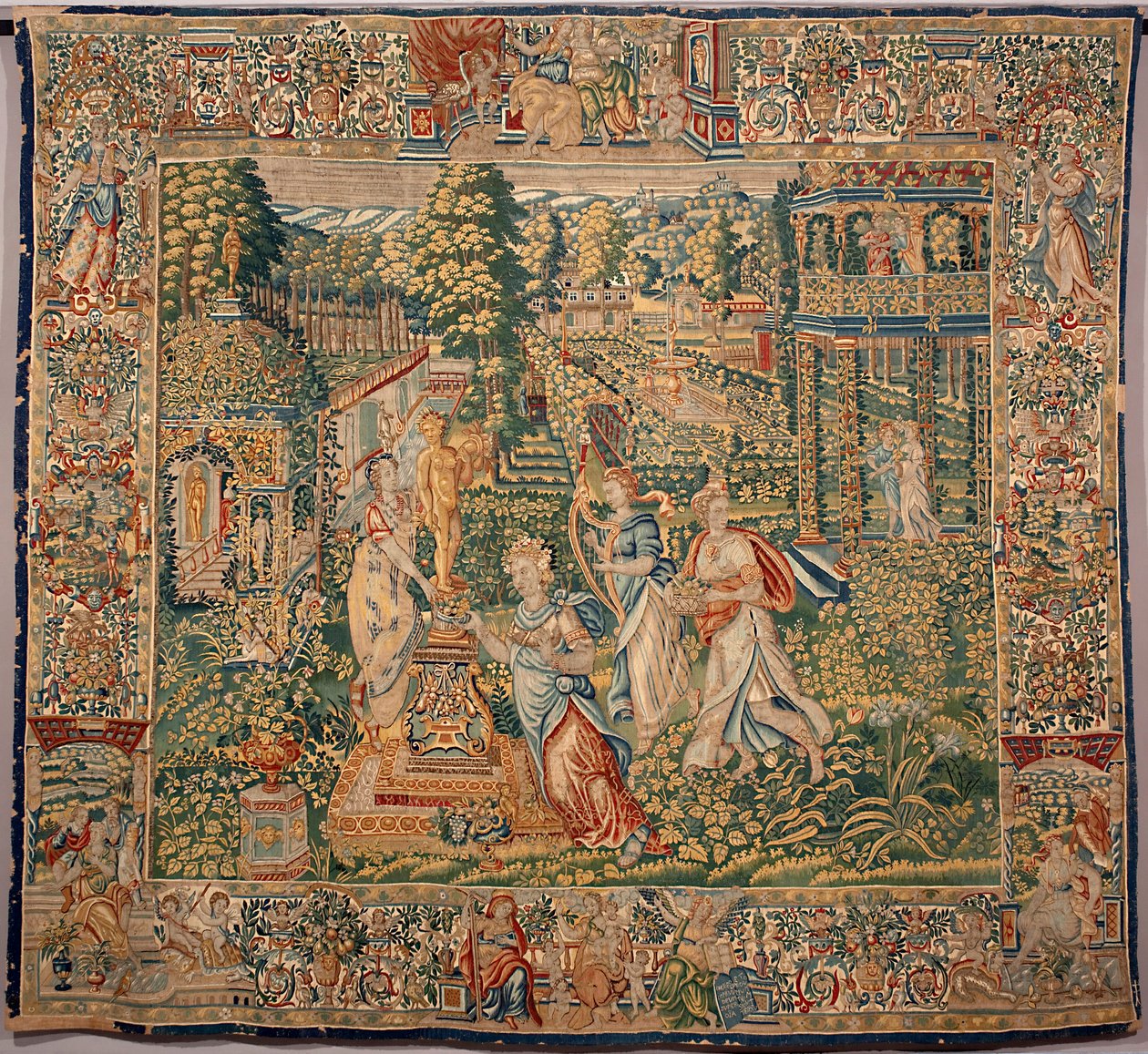 Gåvorna av Pomone (Pomona) nymf av frukter Gobeläng av tillverkarna i Bryssel. 1500-talsgener, Musei di Strada Nuova av Belgian School