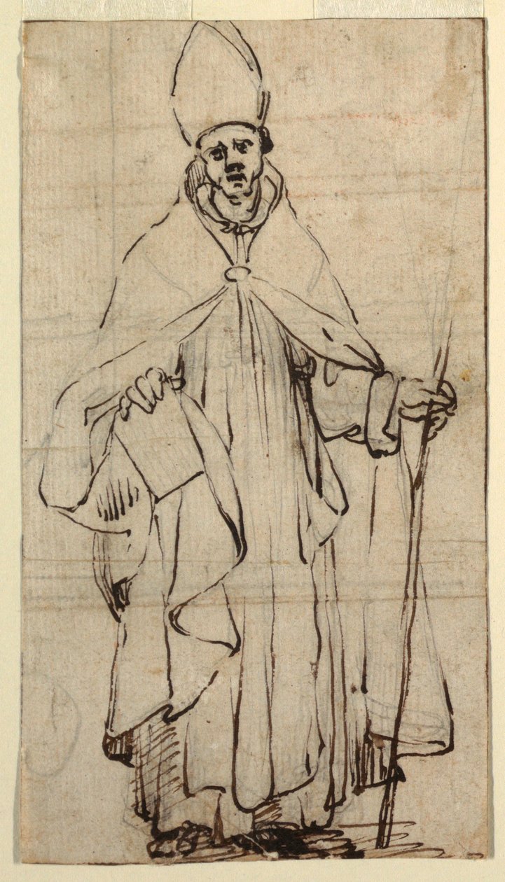 Teckning, stående biskop, ca 1620 av Belisario Corenzio