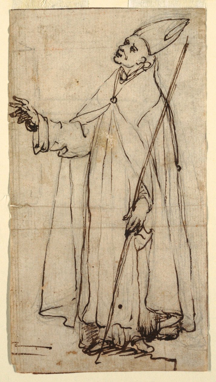 Teckning, stående biskop, ca 1620 av Belisario Corenzio