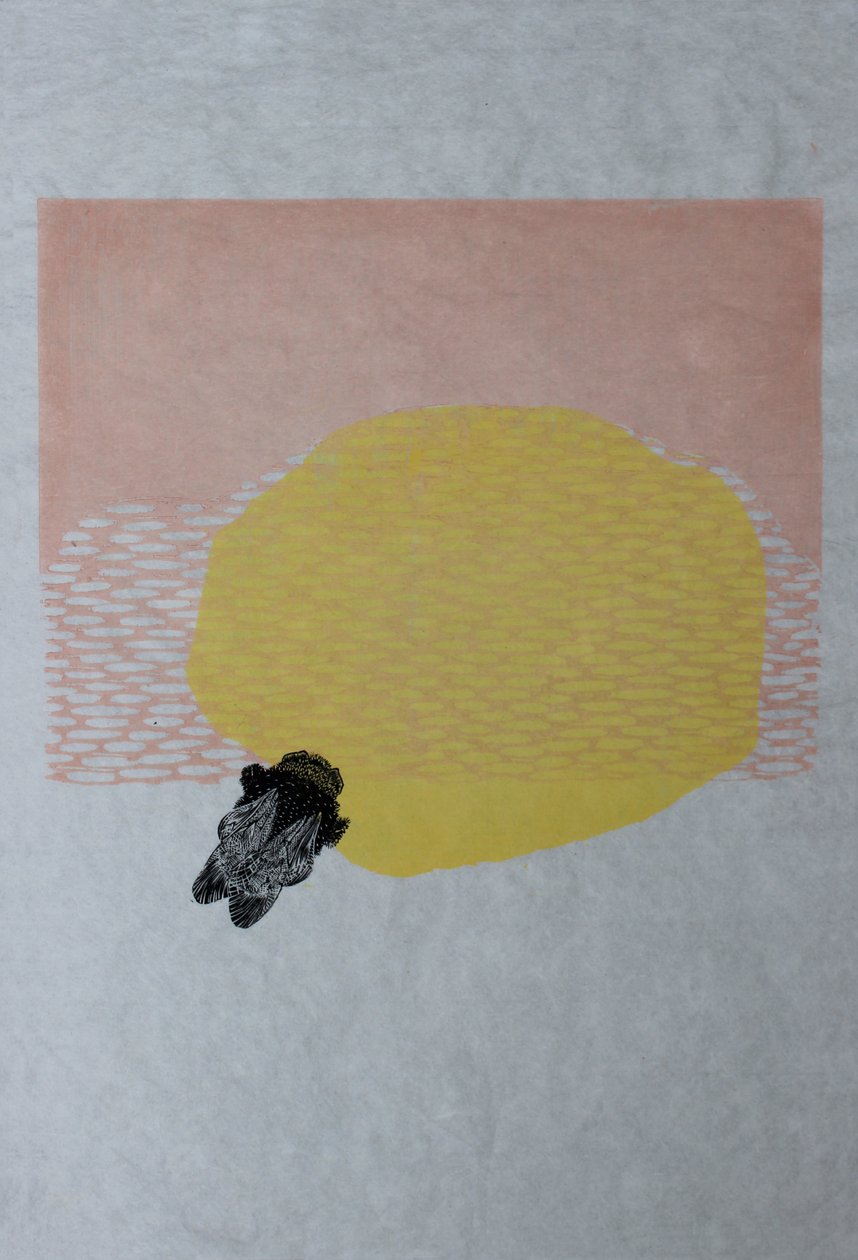 Humlan och solen, 2013 (akvarell och trägravyr på washi) av Bella Larsson