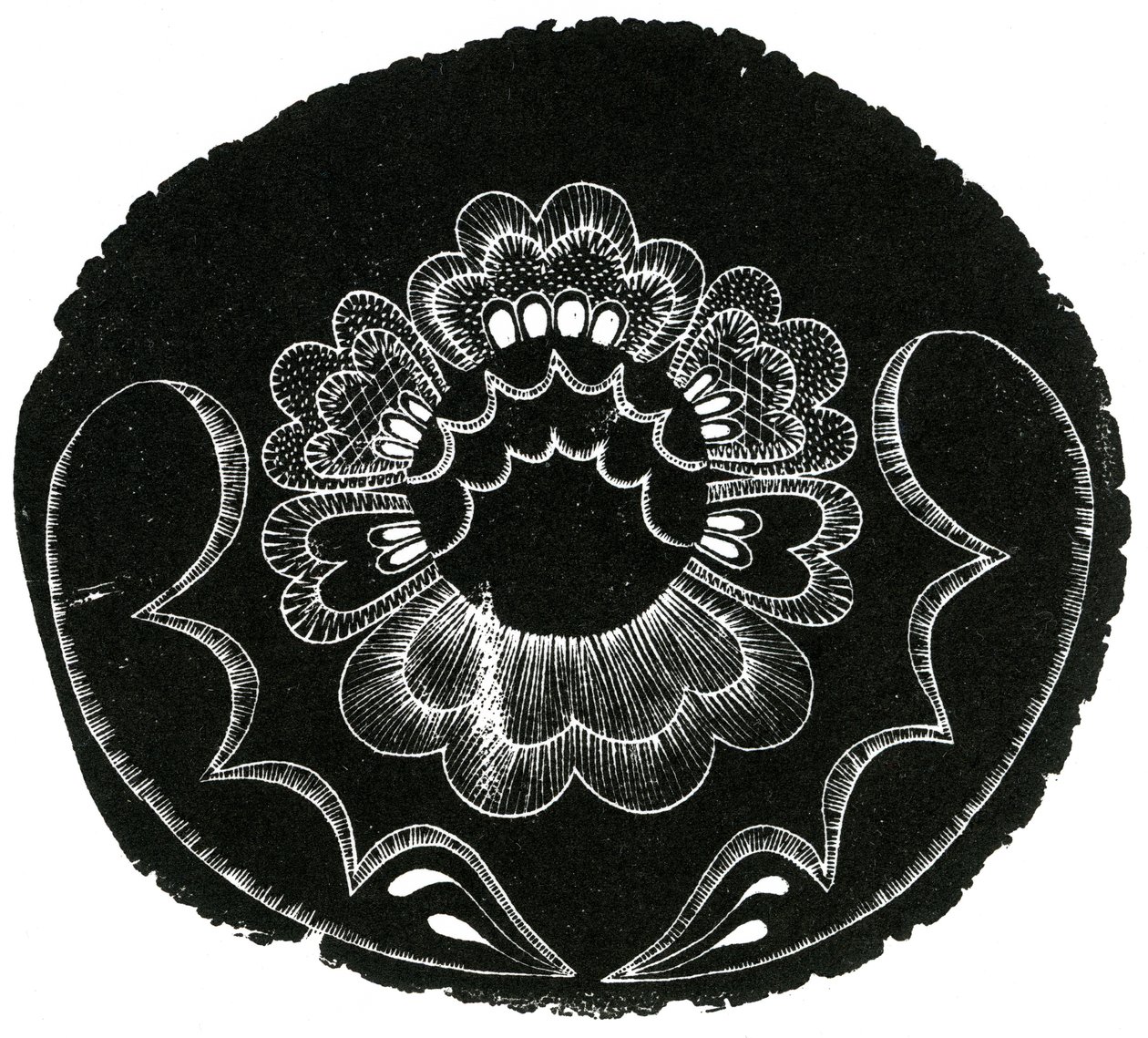 Skandinaviskt folkbroderi, 2013 (trägravyr på papper) av Bella Larsson