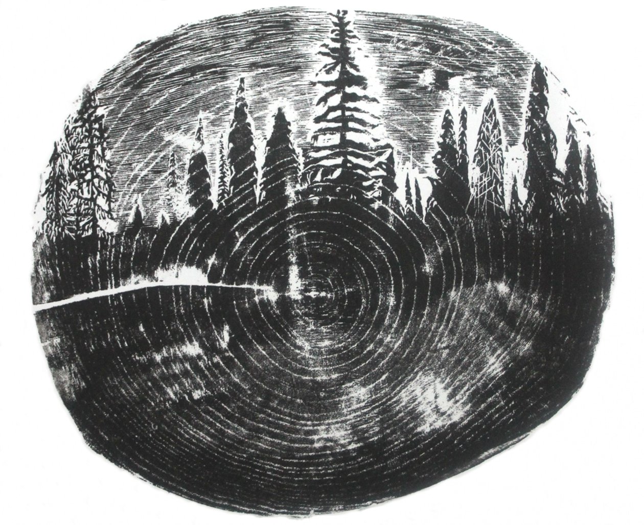 Two Woods, 2016 (trägravyr på papper) av Bella Larsson