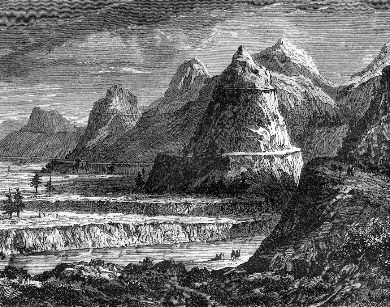 Fraserflodens terrasser, British Columbia, Kanada, 1800-talet. av Bellel